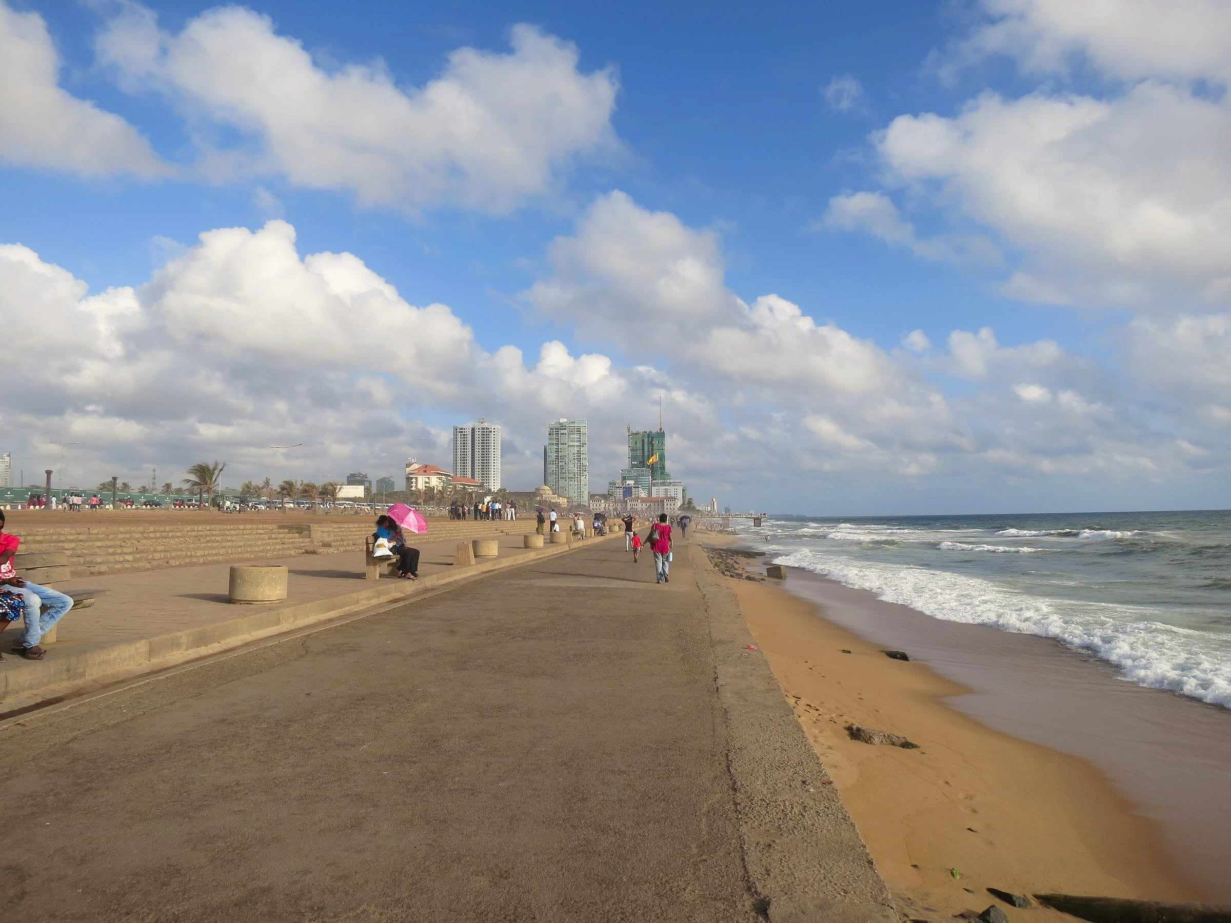 Galle Face promenade and beach with the Colombo skyline